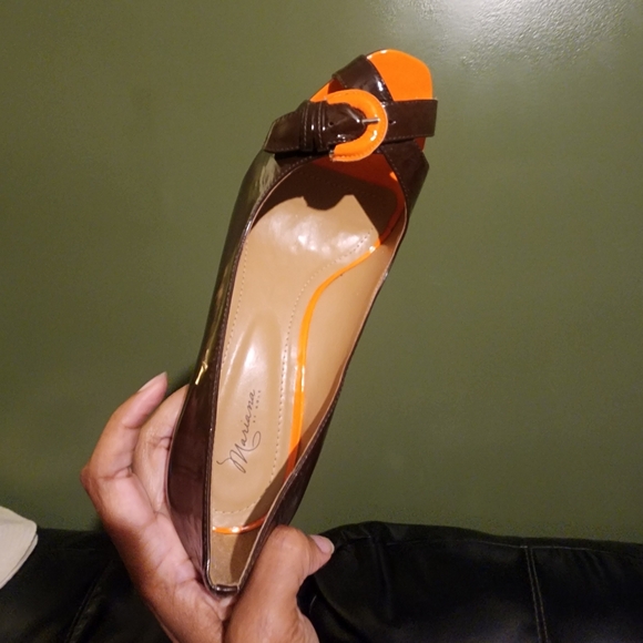 Chocolate Brown with Orange Detail Mariana By Golc Heels - Picture 2 of 9